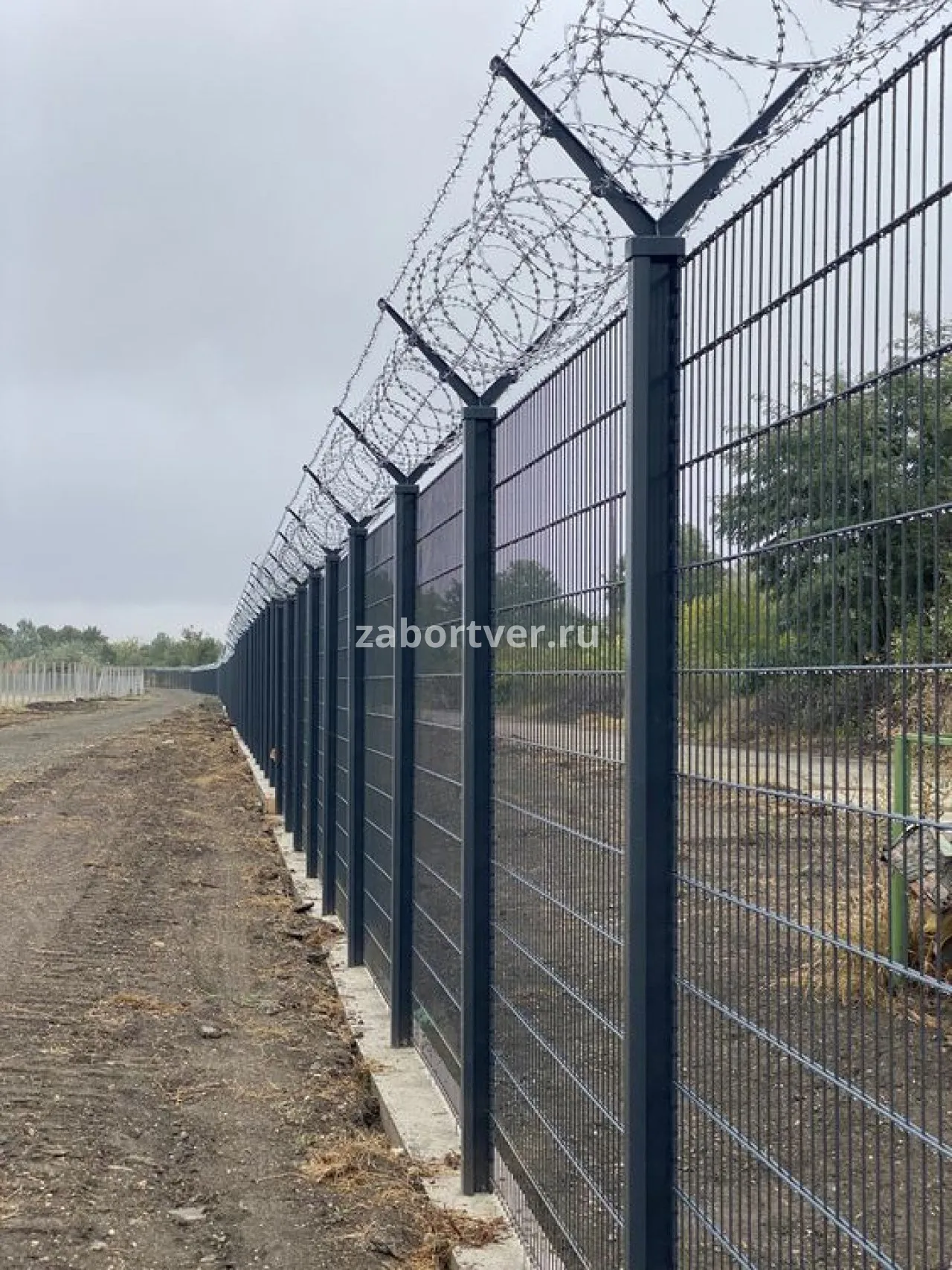 Фото забора из сетки 3д с колючей проволокой
